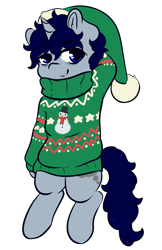 Size: 3027x4666 | Tagged: safe, artist:wickedsilly, oc, oc only, oc:sleepy head, species:pony, arm behind head, christmas, clothing, hat, holiday, male, santa hat, simple background, smiling, solo, stallion, sweater, transparent background