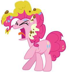 Size: 5000x5000 | Tagged: safe, artist:djdavid98, character:pinkie pie, species:earth pony, species:pony, episode:secrets and pies, g4, my little pony: friendship is magic, absurd resolution, betrayed, eyes closed, female, furious, mare, messy mane, open mouth, raised hoof, simple background, solo, tongue out, transparent background, vector, yelling