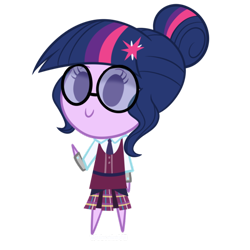 Size: 800x800 | Tagged: safe, artist:wubcakeva, character:twilight sparkle, character:twilight sparkle (scitwi), species:eqg human, my little pony:equestria girls, chibi, clothing, crystal prep academy uniform, cute, female, glasses, school uniform, simple background, smiling, solo, transparent background, twiabetes
