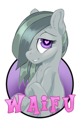 Size: 413x638 | Tagged: safe, artist:hobbes-maxwell, character:marble pie, species:earth pony, species:pony, female, hair over one eye, heart eyes, lidded eyes, looking at you, mare, simple background, solo, waifu, waifu badge, white background, wingding eyes