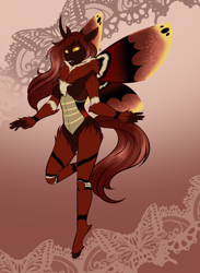 Size: 1280x1748 | Tagged: safe, artist:jc_bbqueen, oc, oc only, species:anthro, species:changeling, species:unguligrade anthro, anthro oc, breasts, brown changeling, changeling oc, changeling queen, changeling queen oc, curved horn, female, solo