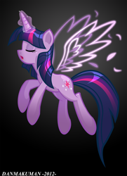 Size: 2000x2760 | Tagged: safe, artist:danmakuman, character:twilight sparkle, character:twilight sparkle (alicorn), species:alicorn, species:pony, artificial wings, augmented, female, magic, magic wings, mare, solo, wings
