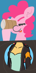 Size: 442x895 | Tagged: safe, artist:mkogwheel, artist:threetwotwo32232, edit, character:pinkie pie, character:sunset shimmer, breasts, comic, pinkie loves bacon bits, toilet paper roll, what does she see