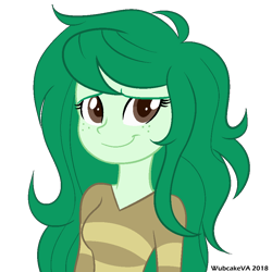 Size: 900x900 | Tagged: safe, artist:wubcakeva, character:wallflower blush, equestria girls:forgotten friendship, g4, my little pony: equestria girls, my little pony:equestria girls, clothing, cute, female, flowerbetes, freckles, green, simple background, smiling, solo, sweater, transparent background