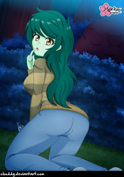 Size: 2206x3144 | Tagged: safe, artist:clouddg, character:wallflower blush, equestria girls:forgotten friendship, g4, my little pony: equestria girls, my little pony:equestria girls, adorasexy, ass, butt, clothing, cute, female, jeans, looking at you, looking back, looking back at you, open mouth, sexy, signature, solo, sweater, wallflower butt