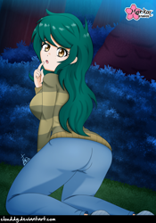 Size: 2206x3144 | Tagged: safe, alternate version, artist:clouddg, character:wallflower blush, equestria girls:forgotten friendship, g4, my little pony: equestria girls, my little pony:equestria girls, adorasexy, ass, butt, clothing, cute, female, flowerbetes, human coloration, jeans, looking at you, looking back, looking back at you, open mouth, sexy, signature, solo, stupid sexy wallflower blush, sweater, the ass was fat, wallflower butt