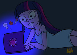 Size: 2852x2033 | Tagged: safe, artist:missmagnificence, character:twilight sparkle, my little pony:equestria girls, clothing, computer, female, laptop computer, nightgown, shitposting, solo