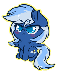 Size: 3413x4320 | Tagged: safe, artist:wickedsilly, oc, oc:lunacy, species:pegasus, species:pony, blush sticker, blushing, chest fluff, chibi, scrunch, simple background, solo, starry eyes, transparent background, wingding eyes