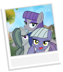 Size: 965x1100 | Tagged: safe, artist:pixelkitties, character:limestone pie, character:marble pie, character:maud pie, species:earth pony, species:pony, cute, female, limabetes, marblebetes, mare, maudabetes, national selfie day, photo, pie sisters, show accurate, siblings, sisters, smiling, song in the description, when she smiles
