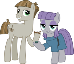 Size: 5039x4354 | Tagged: safe, artist:jhayarr23, character:boulder, character:maud pie, character:mudbriar, species:earth pony, species:pony, ship:maudbriar, episode:the maud couple, g4, my little pony: friendship is magic, absurd resolution, duo, shipping, simple background, smiling, transparent background, twiggy (pet), vector, when he smiles, when she smiles