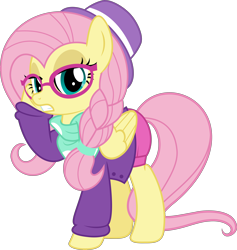 Size: 5010x5292 | Tagged: safe, artist:jhayarr23, character:fluttershy, species:pegasus, species:pony, episode:fake it 'til you make it, absurd resolution, braid, clothing, female, glasses, hipstershy, hot pants, mare, raised hoof, simple background, solo, transparent background, vector