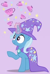 Size: 811x1200 | Tagged: safe, artist:pixelkitties, character:trixie, cape, clothing, cup, female, hat, solo, teacup, that pony sure does love teacups, trixie's cape, trixie's hat