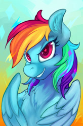 Size: 825x1255 | Tagged: safe, artist:hobbes-maxwell, character:rainbow dash, chest fluff, ear fluff, female, smiling, solo, wingding eyes