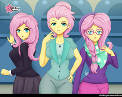 Size: 3300x2637 | Tagged: safe, artist:clouddg, character:fluttershy, episode:fake it 'til you make it, my little pony:equestria girls, breasts, busty fluttershy, clothing, fluttergoth, glasses, goth, hat, hipster, hipstershy, rarity for you, severeshy, valley girl