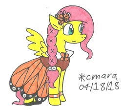 Size: 887x811 | Tagged: safe, artist:cmara, character:fluttershy, clothing, dress, female, solo, traditional art