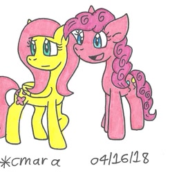 Size: 749x761 | Tagged: safe, artist:cmara, character:fluttershy, character:pinkie pie, traditional art