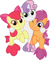 Size: 5502x6724 | Tagged: safe, artist:jhayarr23, character:apple bloom, character:scootaloo, character:sweetie belle, species:earth pony, species:pegasus, species:pony, species:seapony (g4), species:unicorn, episode:surf and/or turf, g4, my little pony: friendship is magic, absurd resolution, adorabloom, crusaderbetes, cute, cutealoo, cutie mark crusaders, diasweetes, female, filly, fin wings, fins, group hug, happy, hug, looking at you, sea-mcs, seaponified, seapony apple bloom, seapony scootaloo, seapony sweetie belle, simple background, smiling, species swap, transparent background, trio, vector