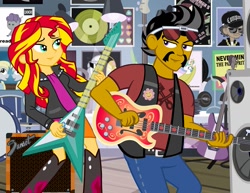 Size: 1035x800 | Tagged: safe, artist:pixelkitties, character:derpy hooves, character:princess celestia, character:sunset shimmer, oc, oc:dusty katt, species:pony, my little pony:equestria girls, album cover, andy warhol, bananalestia, bass guitar, daft punk, drum kit, drums, dustykatt, electric guitar, equestria girls-ified, equestria girls-ified album cover, guitar, guitar pick, hipgnosis, musical instrument, never mind the bollocks, nwa, pink floyd, ponified, ponified album cover, random access memories, sex pistols, straight outta compton, the division bell, the velvet underground, the velvet underground & nico