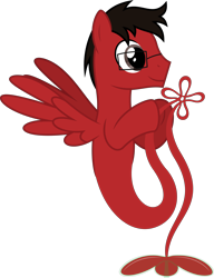 Size: 6400x8345 | Tagged: safe, artist:parclytaxel, oc, oc only, oc:clover spell, species:pegasus, species:pony, .svg available, absurd resolution, clover, four leaf clover, genie, genie pony, glasses, hoof hold, knot, male, red and black oc, simple background, smiling, solo, spread wings, stallion, transparent background, vector, wings
