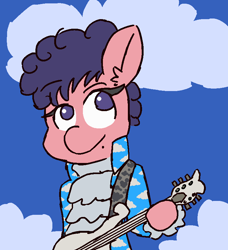 Size: 740x810 | Tagged: safe, artist:threetwotwo32232, character:raspberry beret, species:earth pony, species:pony, 30 minute art challenge, clothing, female, guitar, mare, parody, prince (musician), solo