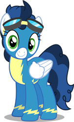 Size: 3020x5000 | Tagged: safe, artist:dashiesparkle, character:high winds, species:pegasus, species:pony, episode:newbie dash, g4, my little pony: friendship is magic, .svg available, clothing, female, goggles, high res, looking at you, mare, simple background, smiling, solo, transparent background, uniform, vector, wonderbolts uniform