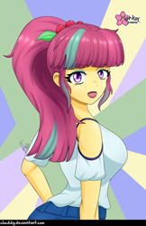 Size: 646x1000 | Tagged: safe, artist:clouddg, character:sour sweet, my little pony:equestria girls, breasts, busty sour sweet, clothing, female, looking at you, open mouth, shorts, signature, solo