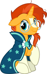 Size: 5350x8360 | Tagged: safe, artist:jhayarr23, character:sunburst, species:pony, species:unicorn, episode:the parent map, g4, absurd resolution, cape, clothing, cute, glasses, happy, male, raised hoof, simple background, smiling, solo, stallion, sunbetes, transparent background, vector