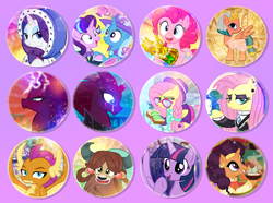 Size: 1200x891 | Tagged: safe, artist:pixelkitties, character:fluttershy, character:pinkie pie, character:rarity, character:saffron masala, character:smolder, character:somnambula, character:starlight glimmer, character:tempest shadow, character:trixie, character:twilight sparkle, character:twilight sparkle (alicorn), character:yona, species:alicorn, species:dragon, species:earth pony, species:pony, species:unicorn, species:yak, episode:fake it 'til you make it, episode:school daze, g4, my little pony: friendship is magic, my little pony: the movie (2017), alternate hairstyle, avengers: infinity war, bread, buttons, clothing, cup, dress, ear piercing, earring, everfree nw 2018, female, fluttergoth, food, glasses, headdress, hipstershy, infinity gauntlet, jewelry, mare, necklace, piercing, teacup, toast