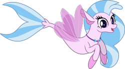 Size: 5190x2862 | Tagged: safe, artist:jhayarr23, character:silverstream, species:pony, species:seapony (g4), episode:school daze, g4, my little pony: friendship is magic, female, fin wings, fins, jewelry, necklace, seashell necklace, simple background, solo, transparent background, vector