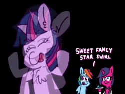 Size: 1440x1080 | Tagged: safe, artist:threetwotwo32232, character:rainbow dash, character:twilight sparkle, oc, oc:fizzy pop, species:pony, 30 minute art challenge, animated, dancing, dialogue, do the sparkle, earth wind & fire, parody, seinfeld, sound, waiter, webm