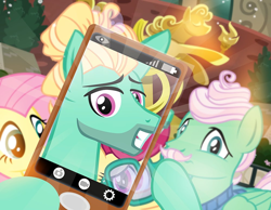 Size: 1000x775 | Tagged: safe, artist:pixelkitties, character:fluttershy, character:gentle breeze, character:posey shy, character:zephyr breeze, species:pegasus, species:pony, cellphone, female, male, mare, phone, photobomb, picture, smartphone, stallion