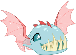 Size: 5000x3598 | Tagged: safe, artist:dashiesparkle, character:ocellus, episode:non-compete clause, g4, my little pony: friendship is magic, .svg available, absurd resolution, biteacuda, disguise, disguised changeling, fangs, female, fish, sharp teeth, simple background, smiling, solo, spread wings, teeth, transparent background, vector, wings