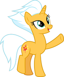 Size: 6400x7726 | Tagged: safe, artist:parclytaxel, part of a set, character:fleetfoot, character:sunset shimmer, species:pony, species:unicorn, .svg available, absurd resolution, female, looking up, mane swap, mare, part of a series, pointing, raised leg, simple background, smiling, solo, transparent background, vector