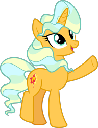 Size: 6400x8339 | Tagged: safe, artist:parclytaxel, part of a set, character:sunset shimmer, character:vapor trail, species:pony, species:unicorn, g4, .svg available, absurd resolution, female, looking up, mane swap, mare, part of a series, pointing, raised leg, simple background, smiling, solo, transparent background, vector