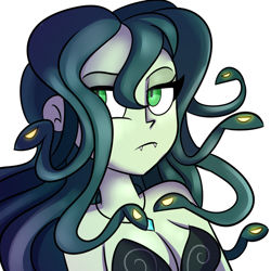 Size: 600x600 | Tagged: safe, artist:wubcakeva, oc, oc:medusa, my little pony:equestria girls, breasts, cleavage, equestria girls-ified, female, gorgon, medusa, simple background, solo, white background