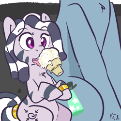 Size: 800x800 | Tagged: safe, artist:mt, character:limelight, oc, oc only, oc:zala, species:pony, species:zebra, cute, female, filly, food, ice cream, ice cream cone, male, royal guard, stallion