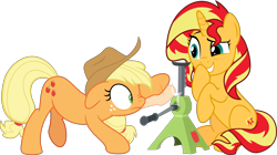 Size: 7045x3944 | Tagged: safe, artist:jhayarr23, character:applejack, character:sunset shimmer, species:pony, episode:driving miss shimmer, g4, my little pony: equestria girls, my little pony:equestria girls, apple jack (tool), driving miss shimmer: applejack, equestria girls ponified, female, mare, ponidox, ponified, pun, self ponidox, simple background, transparent background, vector, visual gag