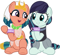 Size: 5769x5361 | Tagged: safe, artist:jhayarr23, character:coloratura, character:somnambula, species:earth pony, species:pegasus, species:pony, g4, legends of magic, absurd resolution, clothing, cup, cute, duo, duo female, eye contact, eyeliner, eyeshadow, female, friendshipping, glowpaz, hoofsies, hope, looking at each other, makeup, mare, open mouth, rara, rarabetes, saucer, see-through, show accurate, simple background, sitting, smiling, somnambetes, sweet dreams fuel, teacup, transparent background, vector
