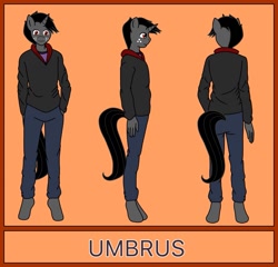 Size: 1131x1088 | Tagged: safe, artist:linedraweer, oc, oc only, oc:umbrus, parent:king sombra, species:anthro, species:pony, species:unicorn, anthro oc, clothing, commission, freckles, male, reference, reference sheet, solo