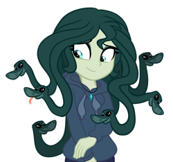 Size: 1600x1500 | Tagged: safe, artist:wubcakeva, oc, oc:medusa, my little pony:equestria girls, clothing, cute, equestria girls-ified, female, gorgon, hoodie, medusa, monster girl, simple background, smiling, snake, solo, tongue out, transparent background