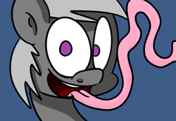 Size: 713x493 | Tagged: safe, artist:extradan, oc, oc only, species:pony, bust, impossibly long tongue, long tongue, looking at you, open mouth, portrait, silly, solo, tongue out