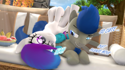 Size: 3840x2160 | Tagged: safe, artist:anthroponiessfm, artist:hooves-art, oc, oc only, oc:aurora starling, oc:hooves-art, 3d, cute, explicit link, explicit source, female, food, glasses, heterochromia, looking at each other, male, source filmmaker