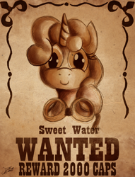 Size: 2042x2671 | Tagged: safe, artist:jamescorck, oc, oc only, oc:sweetwater, species:pony, species:unicorn, fallout equestria, fallout, female, filly, goggles, not sweetie belle, reward, sketch, the hopeful four, wanted poster, western