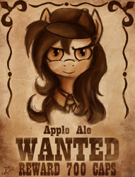 Size: 2042x2671 | Tagged: safe, artist:jamescorck, oc, oc only, oc:appleale, species:earth pony, species:pony, fallout equestria, clothing, fallout, female, hat, mare, reward, sketch, small mare, the hopeful four, wanted poster, western