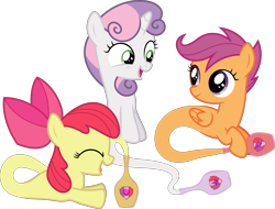 Size: 8442x6400 | Tagged: safe, artist:parclytaxel, character:apple bloom, character:scootaloo, character:sweetie belle, species:earth pony, species:pegasus, species:pony, species:unicorn, .svg available, absurd resolution, ain't never had friends like us, bottle, cutie mark crusaders, eyes closed, female, filly, floating, genie, genie pony, scootaloo can fly, simple background, smiling, transparent background, vector
