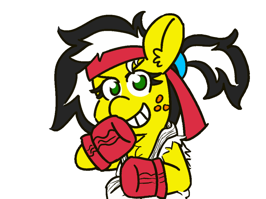 Size: 1024x768 | Tagged: safe, artist:threetwotwo32232, oc, oc only, oc:uppercute, species:earth pony, species:pony, animated, boxing gloves, female, gif, headband, looking at you, mare, parody, ryu, simple background, solo, street fighter, transparent background