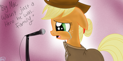 Size: 2000x1000 | Tagged: safe, artist:wubcakeva, character:applejack, character:big mcintosh, species:earth pony, species:pony, fallout equestria, alternate hairstyle, crying, eulogy, male, ministry mares, stallion