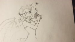 Size: 4032x2268 | Tagged: safe, artist:dj-black-n-white, oc, oc only, oc:yuzu, satyr, angry, gun, handgun, offspring, pistol, this will end in death, this will end in tears and/or death
