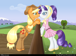 Size: 2600x1900 | Tagged: safe, artist:ratofdrawn, character:applejack, character:rarity, species:earth pony, species:pony, species:unicorn, ship:rarijack, boop, camping outfit, clothing, female, lesbian, shipping