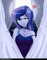 Size: 773x1000 | Tagged: safe, artist:clouddg, character:princess luna, character:vice principal luna, my little pony:equestria girls, breasts, busty princess luna, clothing, female, full moon, lingerie, looking at you, moon, nightgown, sexy, signature, solo, vice principal luna